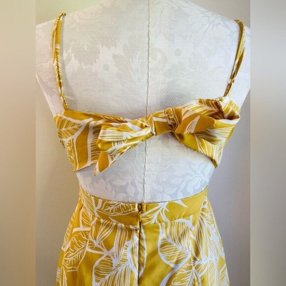 Yellow & White Tropical Open-Back Jumpsuit By FAVLUX Size M - Picture 6 of 6